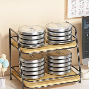 Dumbbell Load-bearing Storage Rack Original Wood Board Ornaments Computer Calendar Iron Rack Metal Black White Mixed Oil Coffee Cup Water Cup 3d model
