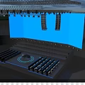 Elegant Stage Setup With Large Blue Screen And Bright Lighting Effects