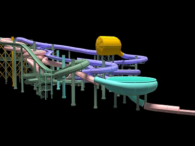 Colorful Water Slide Amusement Equipment With Curved Tracks And Yellow Tower Structure 3d model