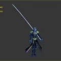 Game And Movie Character With Long Hair Dark Robe Holding Long Sword Standing Pose