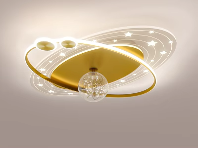 Modern Golden Rings Ceiling Light With White Star Patterns And Transparent Bulb 3d model