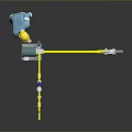 Industrial Pipeline Equipment With Yellow Pipes Blue Pump Valves Pressure Gauge And Worker Operation