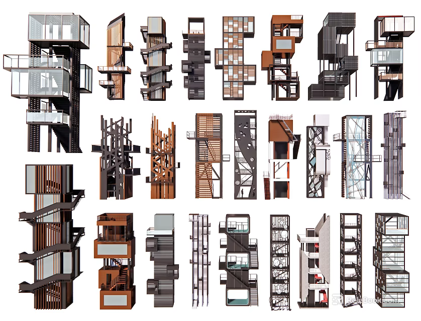Modern Tower Architectural Design With Various Geometric Structures And Multi Layered Elements 3d model 