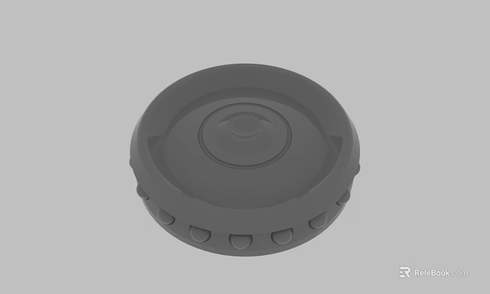 Round Gray Plastic Cap With Circular Center Design And Grooved Edge 3d model