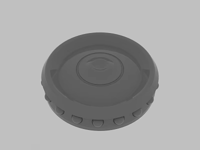 Round Gray Plastic Cap With Circular Center Design And Grooved Edge 3d model