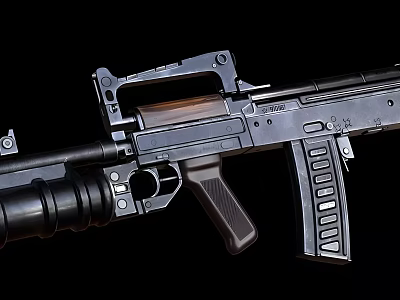 Rifle With Black Metal Parts And Brown Stock On Black Background Detailed Features View 3d model
