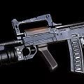 Rifle With Black Metal Parts And Brown Stock On Black Background Detailed Features View
