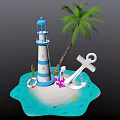 Nautical Ocean Scene With Blue Lighthouse Palm Tree Anchor And Starfish 3d model
