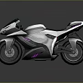 Sleek White Modern Sporty Motorcycle With Black Purple Accents And Windshield