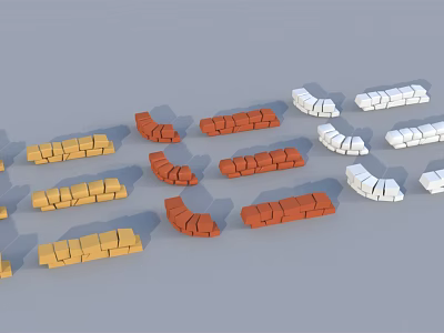 Yellow Orange White Colored Bricks With Straight And Curved Shapes Neatly Arranged On Gray Background 3d model