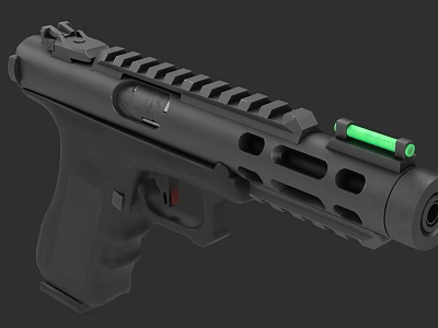 Black Tactical Handgun With Green Sight Textured Grip Top Rail And Side Cutouts 3d model