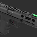 Black Tactical Handgun With Green Sight Textured Grip Top Rail And Side Cutouts