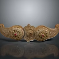 Golden Ornament Decorative Set with Intricate Floral Patterns and Red Gemstone Accents