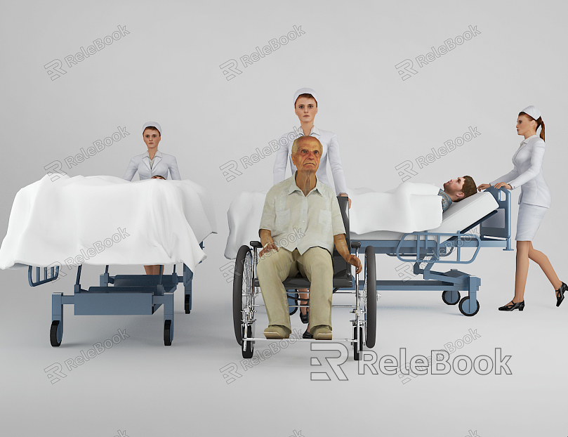 modern bed doctor nurse medical staff model