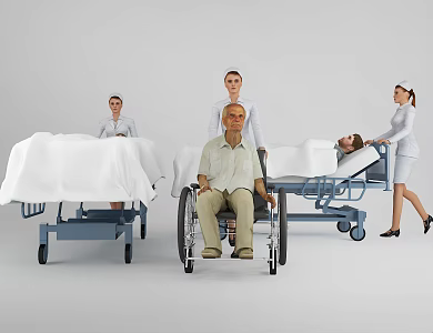 modern bed doctor nurse medical staff 3d model