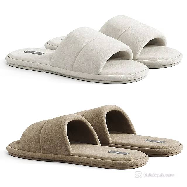 Beige and Brown Soft Warm Plush Slippers Comfortable Indoor Home Wear 3d model 