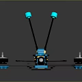 Blue And Black Drone Frame With White Propellers Dual Antennas And Camera Mount