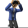 Kneeling Man with Hands on Head Wearing Blue Jacket and Gray Pants