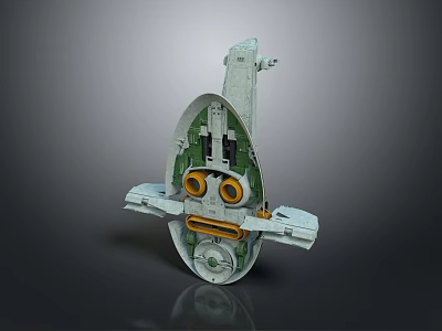 Detailed Spacecraft Model Featuring Circular Body Green Internal Structure and Yellow Components 3d model