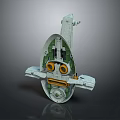 Detailed Spacecraft Model Featuring Circular Body Green Internal Structure and Yellow Components 3d model