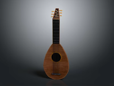 Classic Wooden Lute Instrument With Pear Shaped Body And Decorative Soundhole 3d model