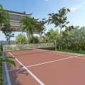 Red Road Facilities With White Lines Green Trees And Fence Surroundings