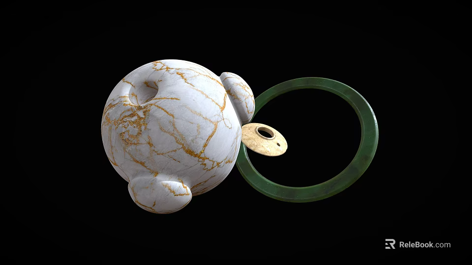 Elegant Fashion Accessories Featuring White Marble Pattern Golden Accents And Green Bangle 3d model 