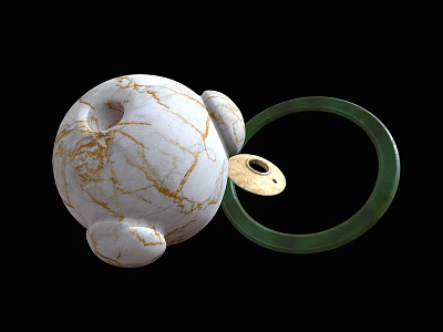Elegant Fashion Accessories Featuring White Marble Pattern Golden Accents And Green Bangle 3d model