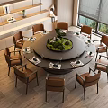 Elegant Modern Round Dining Table Set with Brown Chairs Green Centerpiece Natural Light through Window
