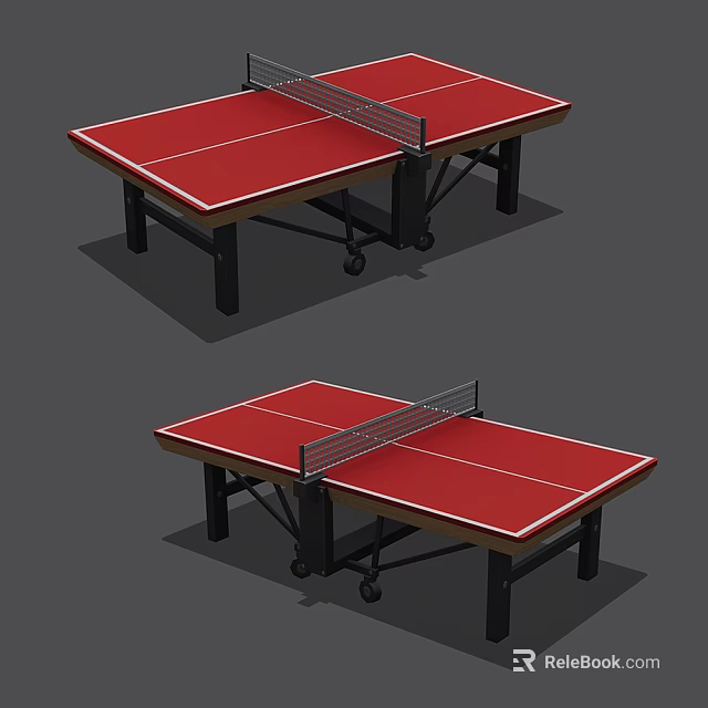 Portable Red Table Tennis Table With Net Black Legs And Wheels Sports Equipment 3d model 