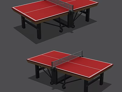 Portable Red Table Tennis Table With Net Black Legs And Wheels Sports Equipment 3d model