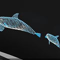 Blue And White Dot Pattern Orca Whale With Calf On Black Background Design 3d model