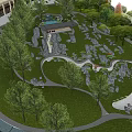Beautiful Park Landscape Featuring Lush Green Grass Tall Trees And Stone Paths 3d model