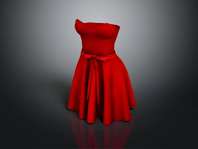 Elegant Strapless Red Dress With Bow At Waist And A Line Skirt 3d model