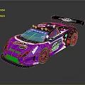 Purple Race Car Model With Coach Bell Logo CAT Design And Rear Spoiler