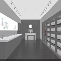 Modern Digital Store Interior With Smartphone Display Apple Logo Shelves And Electronics Products