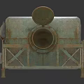 Rustic Copper Green Cylindrical Industrial Equipment With Open Lid And Metal Support Frame