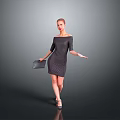 Woman Wearing Off Shoulder Dress with Clutch Bag Striking Elegant Pose on Gray Background