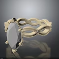 Fashion Ring with Intricate Twisted Band and Large Oval Gemstone Adorned with Small Accent Stones