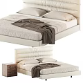 Modern Double Bed With Black Leather Headboard And Nightstand With Round Cutouts