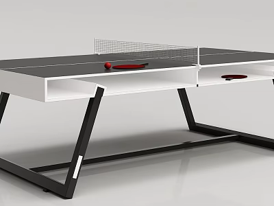 Modern Table Tennis Table With Net Paddle And Ball For Sports Equipment 3d model