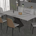 Modern Dining Table Set With Marble Top And Upholstered Chairs In Modern Dining Room