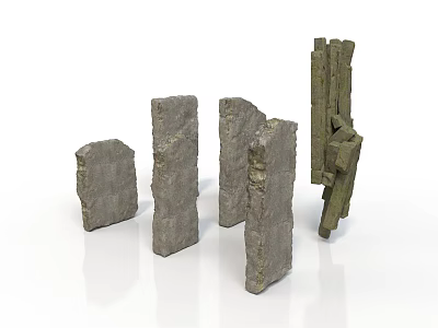 Gray Stone Blocks With Various Shapes And Notches On White Background 3d model