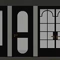 Modern Black Swing Door With Arched Glass Panel And Metal Handle Design