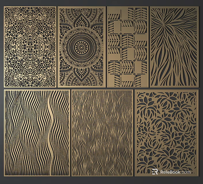 Decorative Room Dividers with Intricate Geometric Floral and Wave Patterns in Laser Cut Metal Panels 3d model 