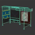 Bus Stop Shelter With Red Roof Blue Construction Warning Sign Metal Bench And Route Map