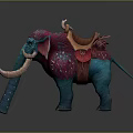 Fantasy Teal Elephant With Pink Ears And Decorative Brown Saddle For Character Riding