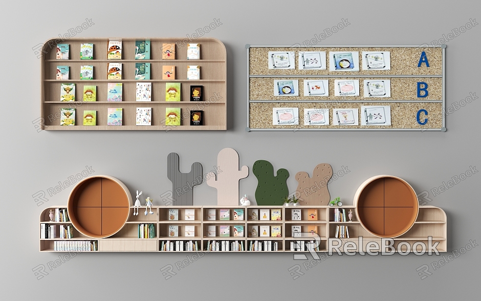 Kindergarten Image Wall Kindergarten Background Wall Bookshelf model