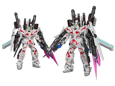 White Red Mecha Robot Models With Detailed Mechanical Design And Multiple Weapons 3d model
