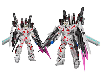 White Red Mecha Robot Models With Detailed Mechanical Design And Multiple Weapons 3d model